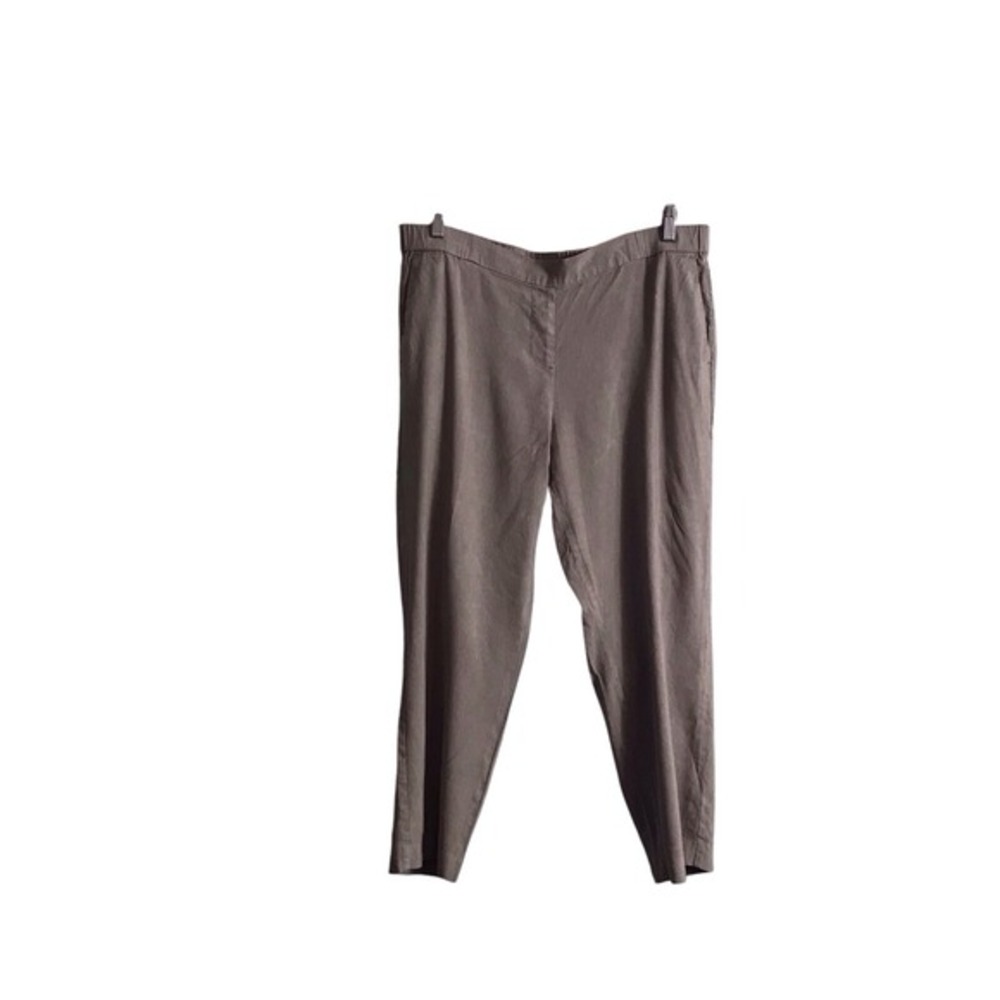 J Jill Linen Stretch Large Beige Cropped Pull On Elastic Waist Pants Pockets